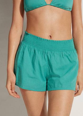 Cover Ups Damskie Calzedonia Bawełniane Shorts Turkusowe | PL2119HK