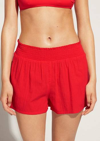 Cover Ups Damskie Calzedonia Bawełniane Shorts Czerwone | PL2122LH