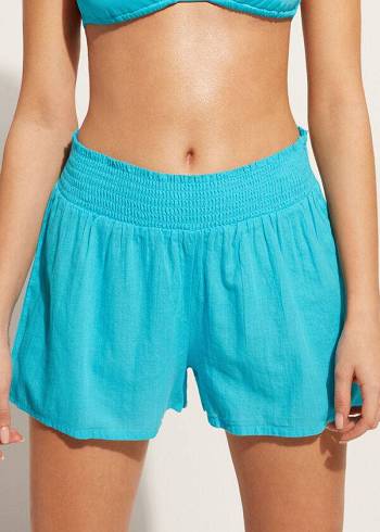 Cover Ups Damskie Calzedonia Bawełniane Shorts Turkusowe Zielone | PL2127BC