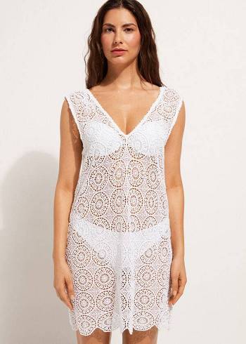 Cover Ups Damskie Calzedonia Geometric Crochet Sukienki Białe | PL2083YU