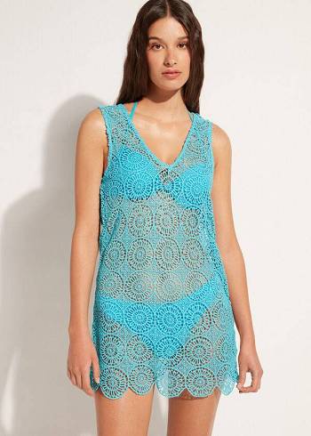 Cover Ups Damskie Calzedonia Geometric Crochet Sukienki Turkusowe | PL2084UT