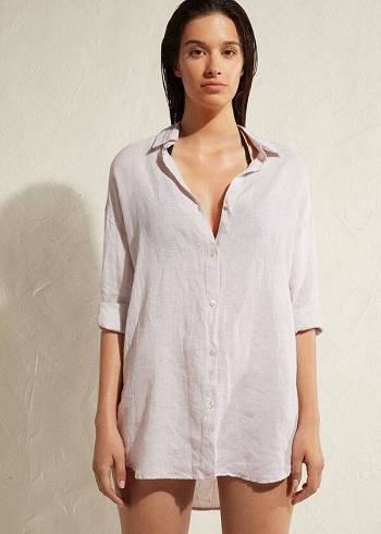 Cover Ups Damskie Calzedonia Linen Shirt Beżowe | PL2097ZG