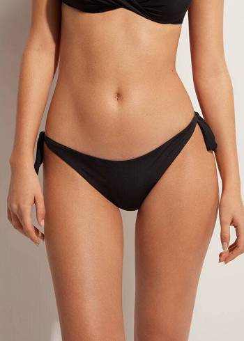 Dół Bikini Damskie Calzedonia Bow Brazilian Czarne | PL1297MA