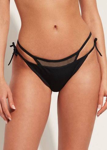 Dół Bikini Damskie Calzedonia Brazilian String Tokyo Czarne | PL1342LH