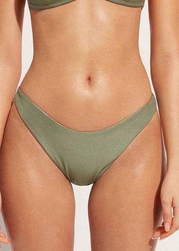 Dół Bikini Damskie Calzedonia Coated-Effect High-Cut Brazilian Antigua Zielone | PL1363FM