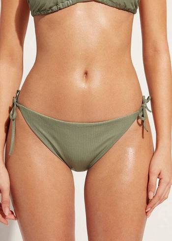 Dół Bikini Damskie Calzedonia Coated-Effect String Antigua Zielone | PL1365HK