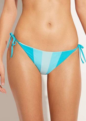 Dół Bikini Damskie Calzedonia Color Block String Azzorre Turkusowe Zielone | PL1371CE