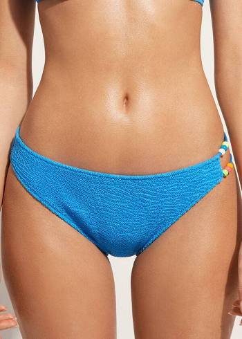 Dół Bikini Damskie Calzedonia Crinkled San Diego Niebieskie | PL1375MA