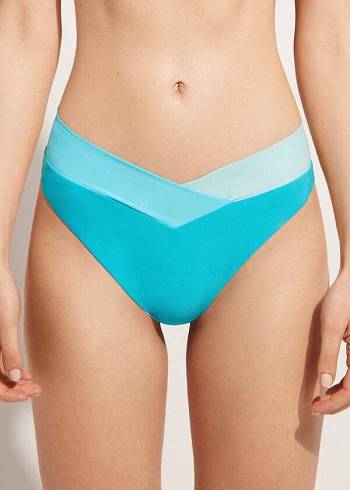 Dół Bikini Damskie Calzedonia High-Cut Brazilian Azzorre Turkusowe Zielone | PL1439SO