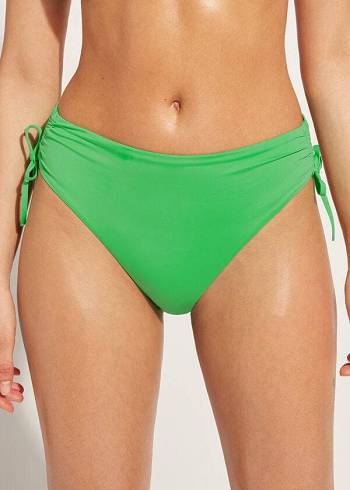 Dół Bikini Damskie Calzedonia High-Stanem Drawstring Indonesia Zielone | PL1456EX