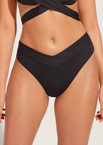 Dół Bikini Damskie Calzedonia High-Stanem V-Cut Brazilian Indonesia Czarne | PL1461IS