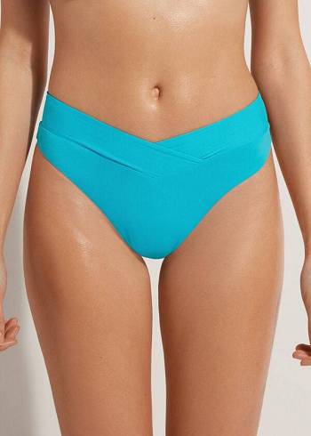 Dół Bikini Damskie Calzedonia High-Stanem V-Cut Brazilian Indonesia Turkusowe | PL1464AP