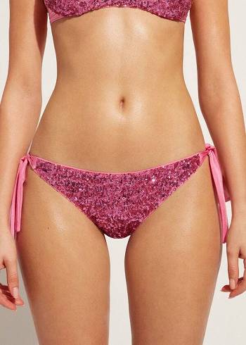 Dół Bikini Damskie Calzedonia Sequined Side-Tie Cannes Różowe | PL1550LH