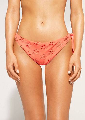 Dół Bikini Damskie Calzedonia Side Tie Brazilian Corfù Koralowe Pomarańczowe | PL1558QZ