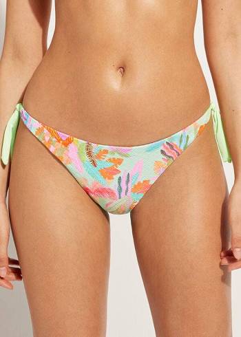 Dół Bikini Damskie Calzedonia Side-Tie Brazilian Foliage Tahiti Zielone | PL1568AP