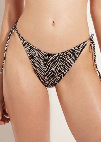 Dół Bikini Damskie Calzedonia Stringi Zebra Nairobi Czarne | PL1641YU