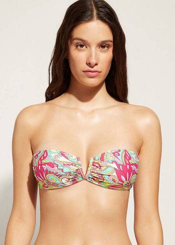 Góra Bikini Damskie Calzedonia Bandeau Londra Różowe | PL1696OR