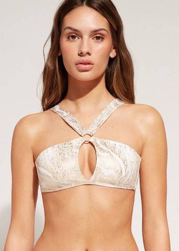 Góra Bikini Damskie Calzedonia Cut-Out Bandeau Hollywood Złote | PL1707ZG