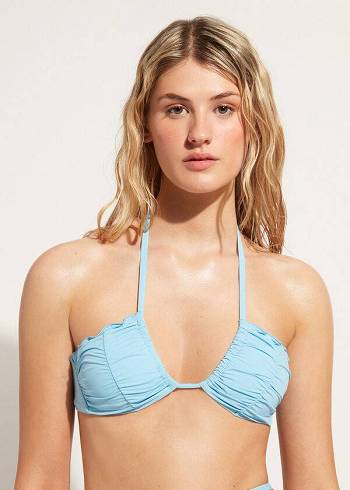 Góra Bikini Damskie Calzedonia Drawstring Bandeau Islamorada Niebieskie | PL1711BC