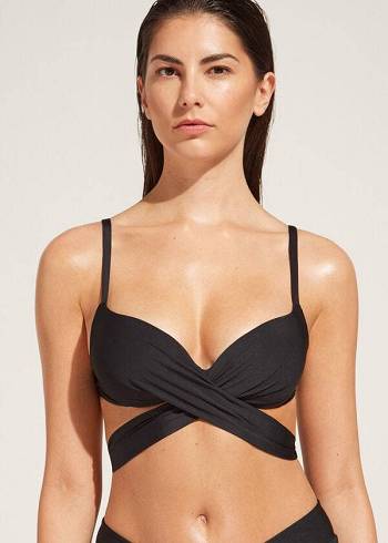 Góra Bikini Damskie Calzedonia Graduated Watowany Push Up Indonesia Czarne | PL1720UT