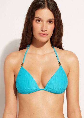 Góra Bikini Damskie Calzedonia Graduated Watowany Triangle Casablanca Turkusowe | PL1738NB