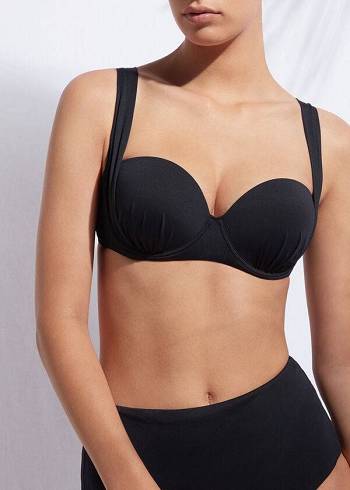 Góra Bikini Damskie Calzedonia Indonesia Push-Up Bandeau Czarne | PL1775PQ