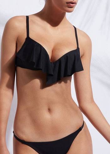 Góra Bikini Damskie Calzedonia Indonesia Ultra Push Up Ruffle Czarne | PL1776AP