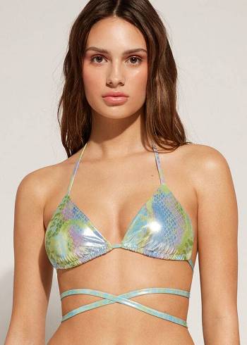 Góra Bikini Damskie Calzedonia Snake-Pattern Triangle String Las Palmas Zielone | PL1959SO