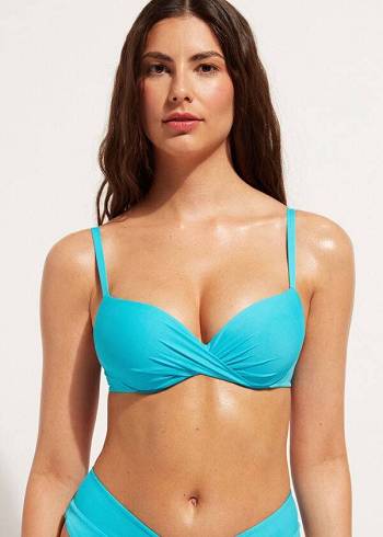 Góra Bikini Damskie Calzedonia Soft Graduated Super Watowany Push-up Indonesia Turkusowe | PL1960DN