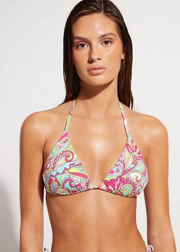 Góra Bikini Damskie Calzedonia Triangle String Londra Czerwone | PL2051MA