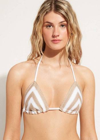 Góra Bikini Damskie Calzedonia Triangle String Mumbai Białe Beżowe | PL2054EX