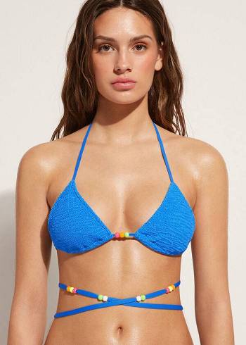 Góra Bikini Damskie Calzedonia Triangle String Tie San Diego Niebieskie | PL2063SO