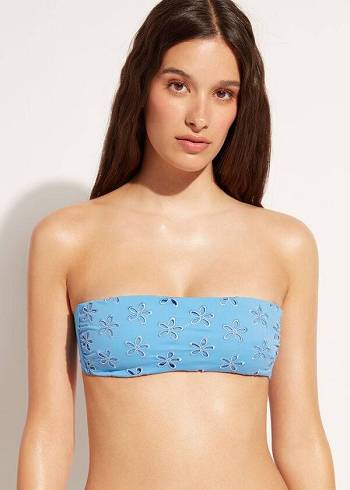 Góra Bikini Damskie Calzedonia Watowany Bandeau Corfù Niebieskie | PL1786XF