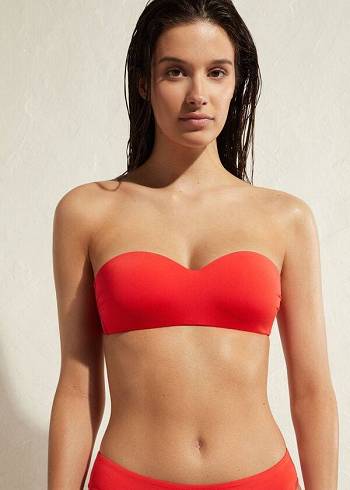 Góra Bikini Damskie Calzedonia Watowany Bandeau Indonesia Eco Czerwone | PL1795RW