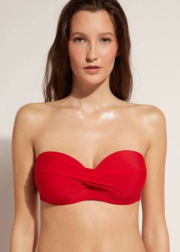 Góra Bikini Damskie Calzedonia Watowany Bandeau Indonesia Strapless Czerwone | PL1812XF