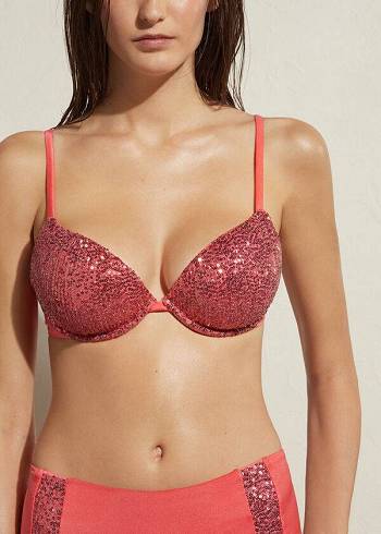 Góra Bikini Damskie Calzedonia Watowany Push-Up Cannes Różowe | PL1838XF