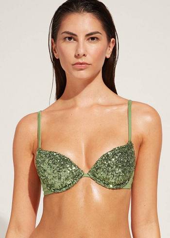 Góra Bikini Damskie Calzedonia Watowany Push-Up Cannes rosa Zielone | PL1842NB