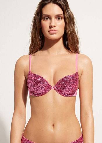 Góra Bikini Damskie Calzedonia Watowany Push-Up Cannes rosa Różowe | PL1844QZ