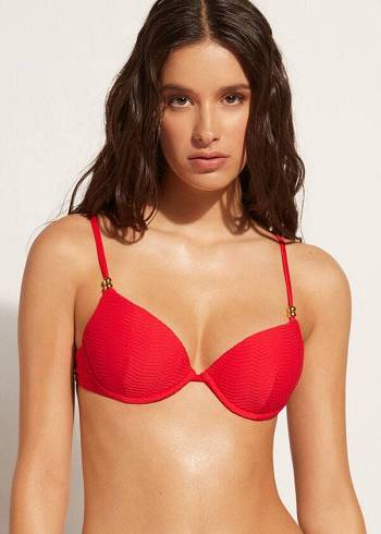 Góra Bikini Damskie Calzedonia Watowany Push-Up Casablanca Czerwone | PL1847RW