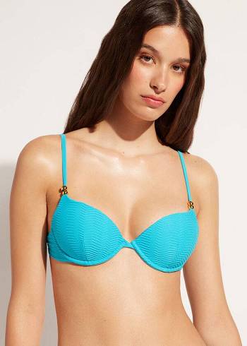 Góra Bikini Damskie Calzedonia Watowany Push-Up Casablanca Turkusowe | PL1849YU