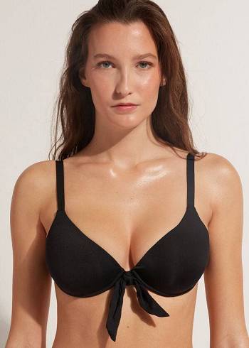 Góra Bikini Damskie Calzedonia Watowany Push-Up Indonesia Czarne | PL1852OR