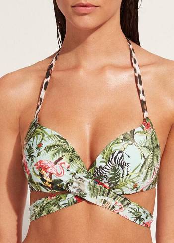 Góra Bikini Damskie Calzedonia Watowany Push-Up Nairobi Eco Zielone | PL1871WY