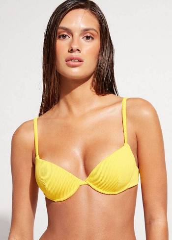 Góra Bikini Damskie Calzedonia Watowany Push-up New York Żółte | PL1873RW