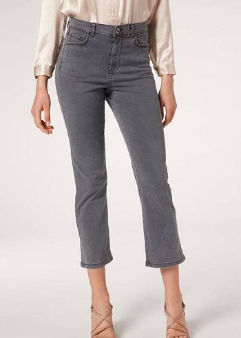 Jeansy Damskie Calzedonia Eco Light Flared Cropped Denim Szare | PL2571GL