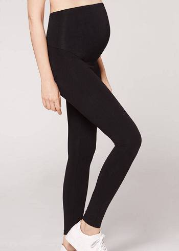 Legginsy Damskie Calzedonia Bawełniane Maternity Czarne | PL2641HK