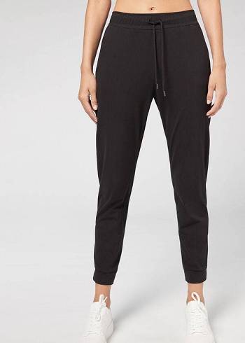 Legginsy Damskie Calzedonia Jogger in Ultra Light Supima Bawełniane Czarne | PL2662XF