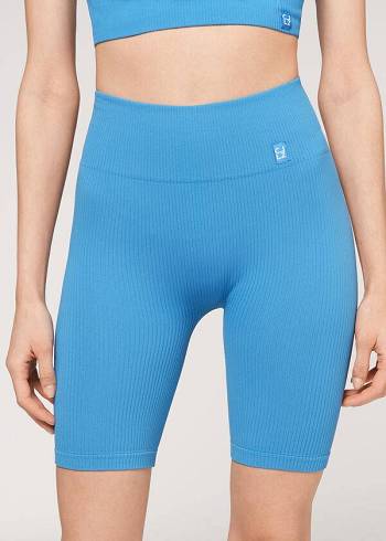 Legginsy Damskie Calzedonia Seamless Sportowe Bike Niebieskie | PL2677YU