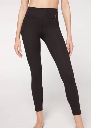 Legginsy Damskie Calzedonia Soft Touch Sportowe Czarne | PL2690LH