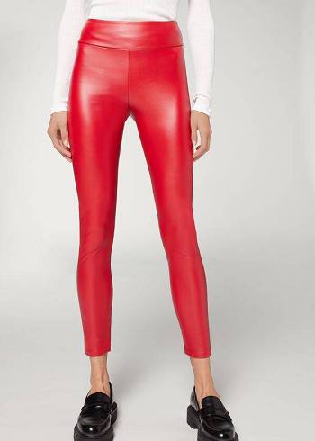 Legginsy Damskie Calzedonia Thermal Skórzane Effect Czerwone | PL2699AP