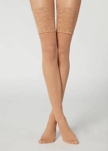 Pończochy Damskie Calzedonia 20 Denier Opaque Thigh-Highs Brązowe | PL1238LH